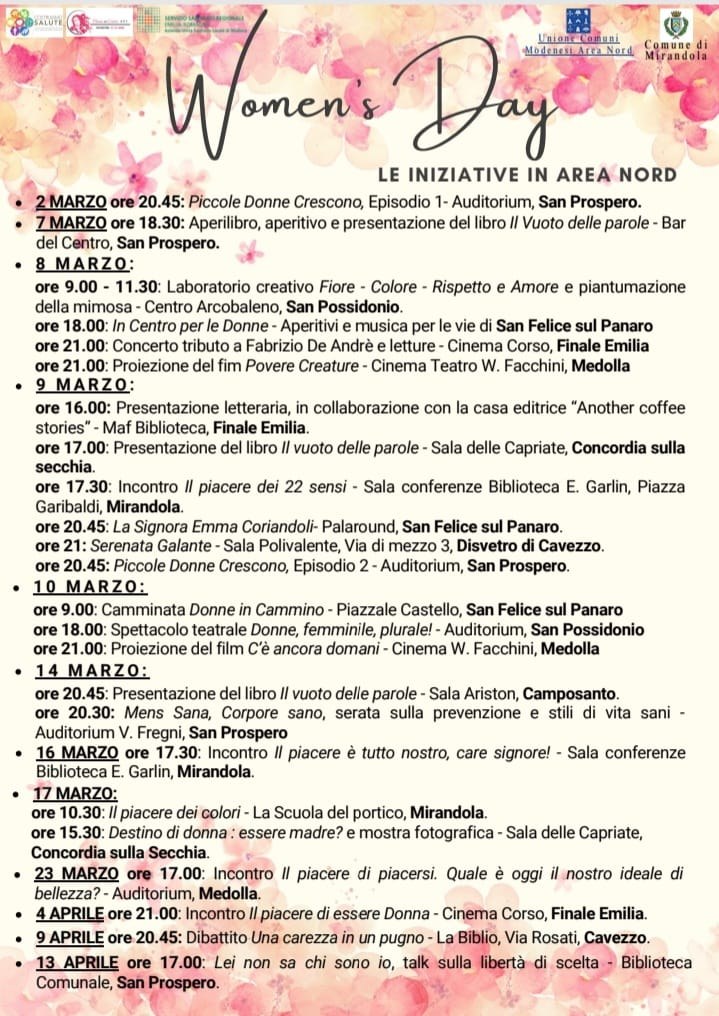 Festa della Donna: Gli appuntamenti nei Comuni della Bassa modenese continuano fino al 13 aprile