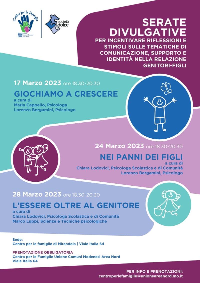 Incontri con i genitori per incentivare riflessioni e stimoli sulle tematiche di comunicazione, supporto e identità nella relazione genitori/figli.