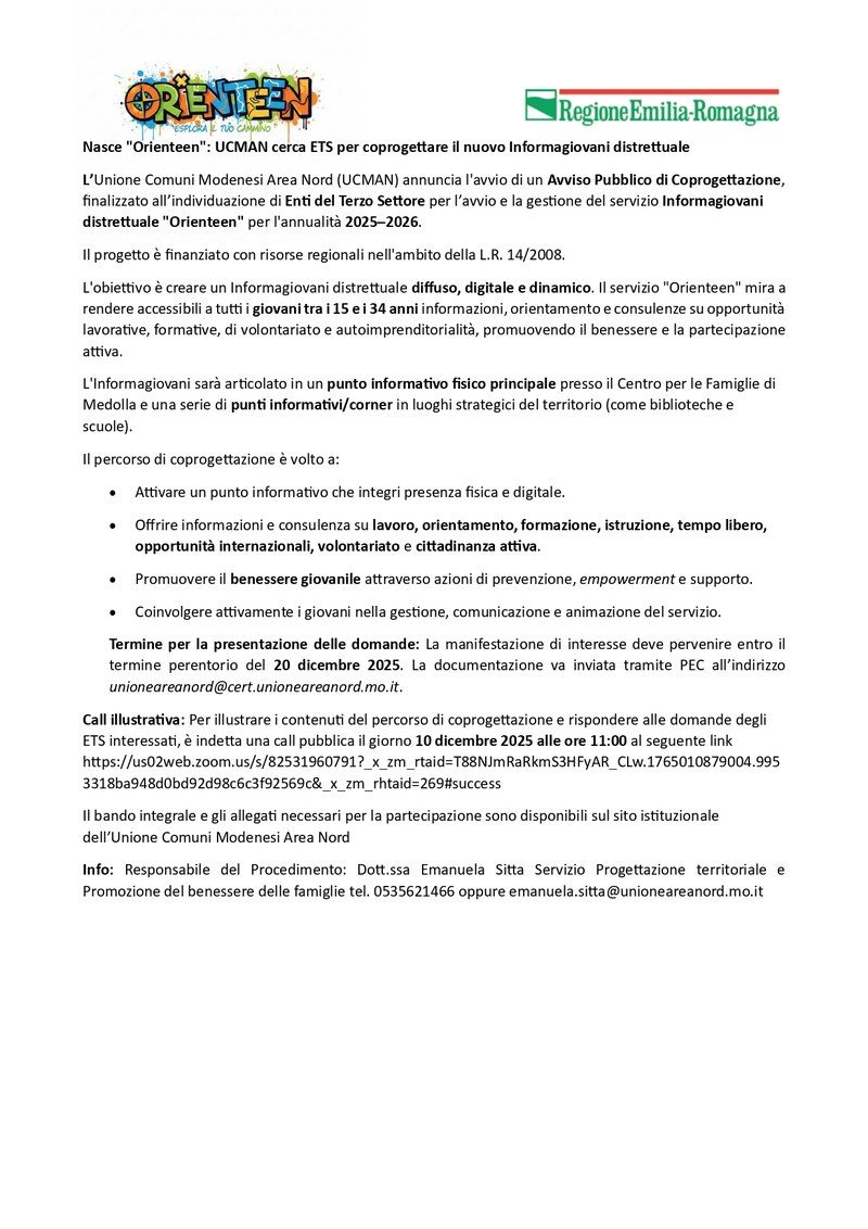 Nasce "Orienteen": UCMAN cerca ETS per coprogettare il nuovo Informagiovani distrettuale